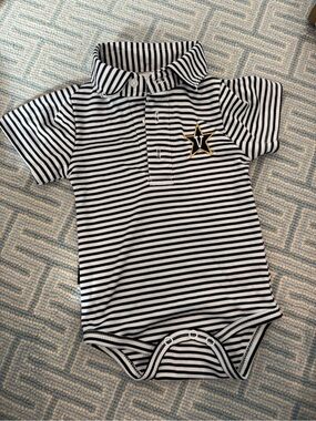Garb brand Striped Black & White Polo One-Piece with Vanderbilt emblem